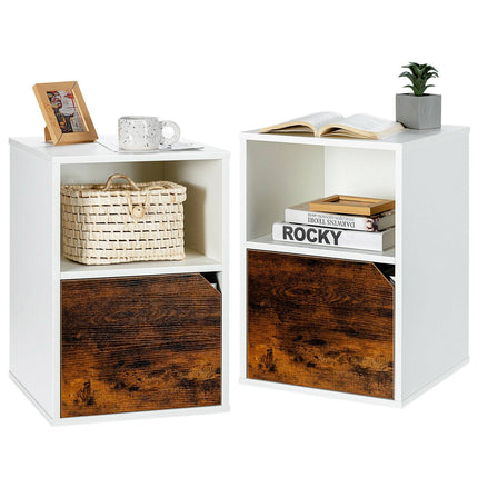 Set of 2 Nightstands with Door and Open Shelf, 40cm