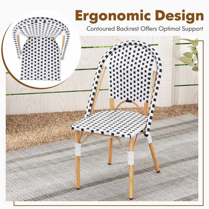 Set of 2 Outdoor Armless Rattan Dining Chairs, White