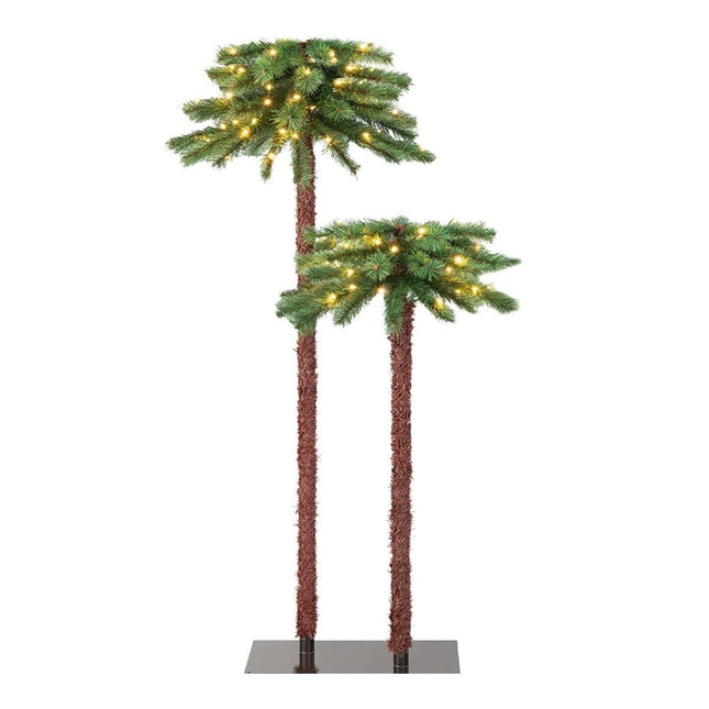 Set of 2 Pre-Lit Artificial Palm Christmas Tree with LED Lights 107+152.5cm Green
