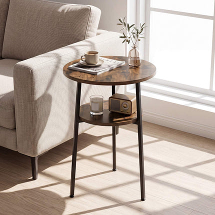 Set of 2 Round Coffee Tables, Brown, 39 cm, Steel Frame