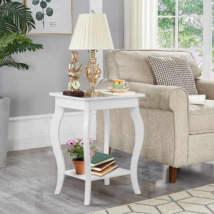 Set of 2 White Accent Side Tables With Storage Shelf