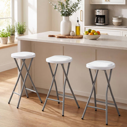 Set of 2 White Folding Bar Stools with HDPE Seat, 70 cm