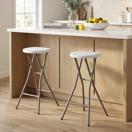 Set of 2 White Folding Bar Stools with HDPE Seat, 70 cm