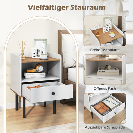 Set of 2 White Nightstands with Drawer & Open Shelf