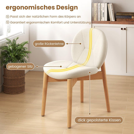 Set of 2 White Padded Dining Chairs with Rubberwood Legs