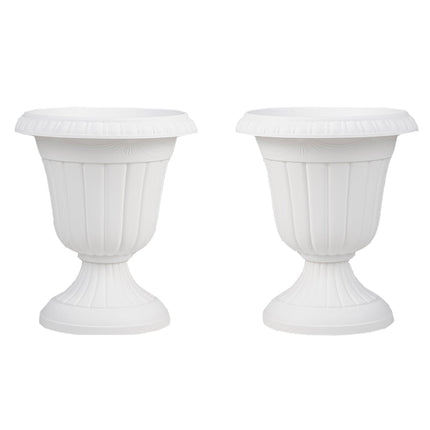 Set of 2 White Urn Planters with Drainage Holes