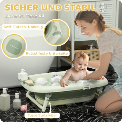Foldable non-slip baby bath with cushion, set of 2, green