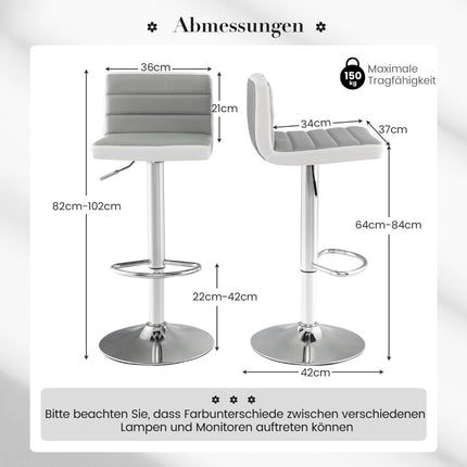 Set of 2 bar stools 82-102cm height-adjustable swivel bar chairs kitchen stools