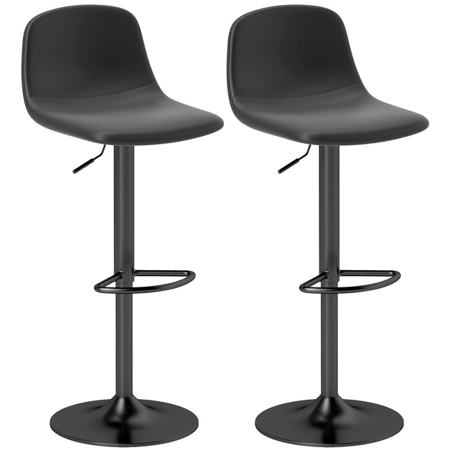Set van 2 barkrukken, barkrukken met kunstlederen bekleding, draaibaar, met rugleuning en voetensteun, metalen onderstel, zwart