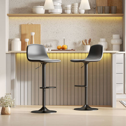 Adjustable Faux Leather Bar Stools, Set of 2, Swivel, Black