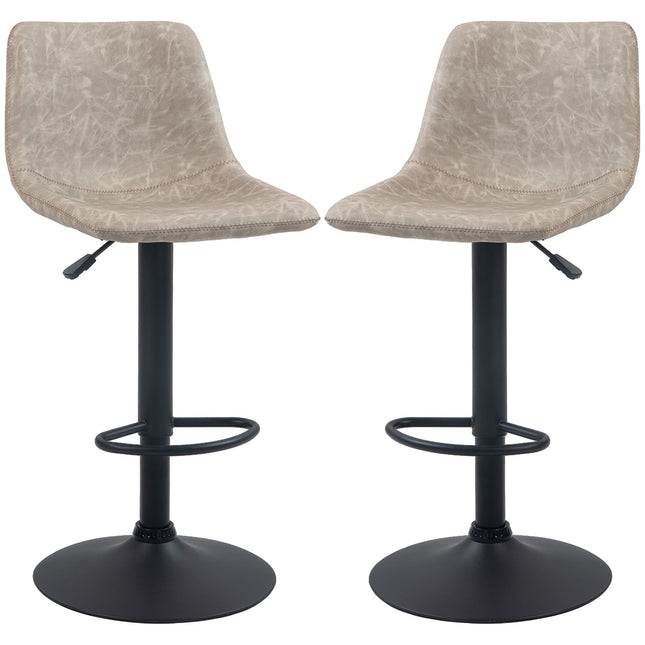 Height-adjustable beige swivel barstools in artificial leather, set of 2