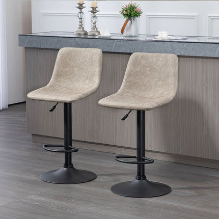 Height-adjustable beige swivel barstools in artificial leather, set of 2