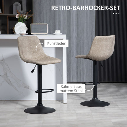 Height-adjustable beige swivel barstools in artificial leather, set of 2