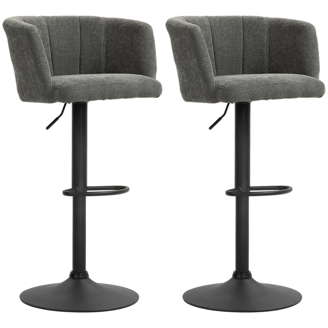 Height adjustable swivel bar stools, set of 2, dark gray linen