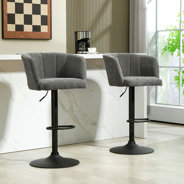 Height adjustable swivel bar stools, set of 2, dark gray linen