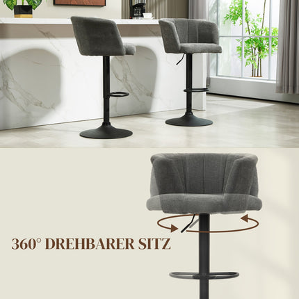 Height adjustable swivel bar stools, set of 2, dark gray linen