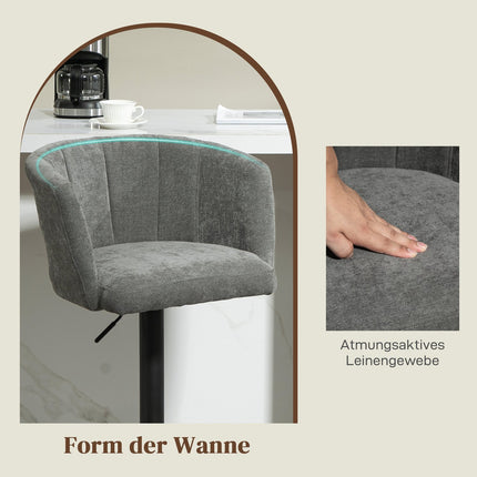 Height adjustable swivel bar stools, set of 2, dark gray linen