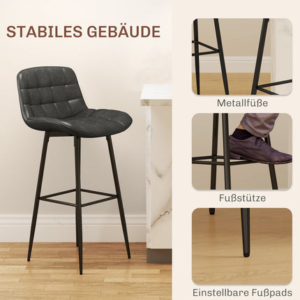 Dark gray swivel barstools, set of 2 with footrest and back
