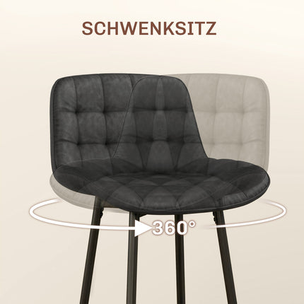 Dark gray swivel barstools, set of 2 with footrest and back