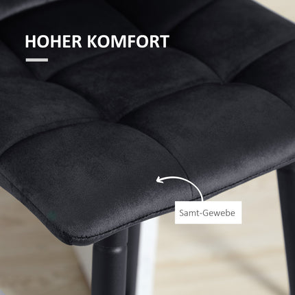 Black Velvet Bar Stool Set with footrest, steel legs - 42x47x105cm