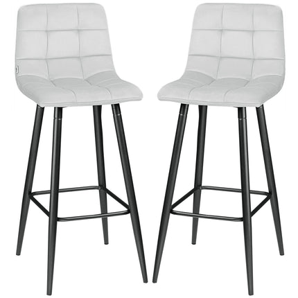 Velvet bench stool with footrest, set of 2 - light grey