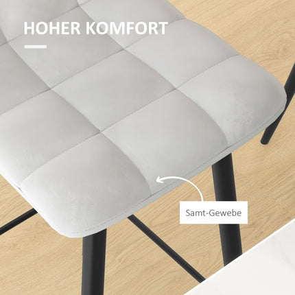 Velvet bench stool with footrest, set of 2 - light grey