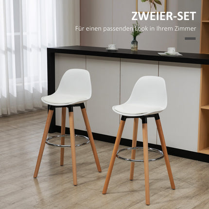 White artificial leather barstools, set of 2 with footrests