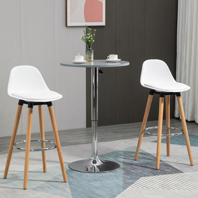 White artificial leather barstools, set of 2 with footrests