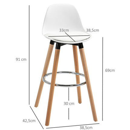 White artificial leather barstools, set of 2 with footrests