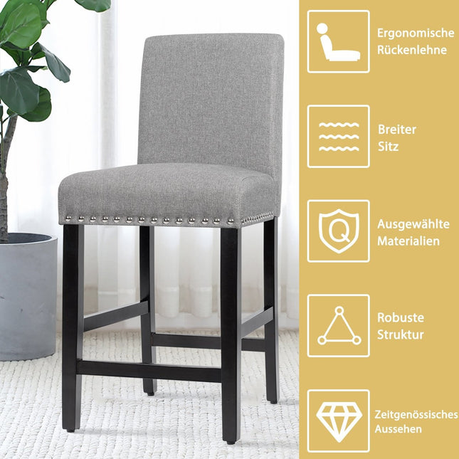 Set van 2 barkrukken met poten van rubberhout en ademend linnen stof barstoelen grijs