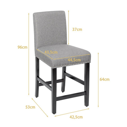 Set of 2 bar stools with legs made of rubber wood and breathable linen fabric bar chairs gray