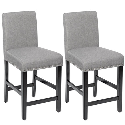 Set of 2 bar stools with legs made of rubber wood and breathable linen fabric bar chairs gray