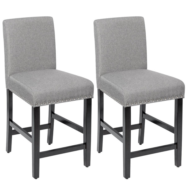 Set van 2 barkrukken met poten van rubberhout en ademend linnen stof barstoelen grijs