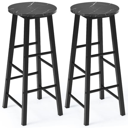 Set of 2 bar stools with marble look & footrest & 71 cm seat height bar chairs counter stools black
