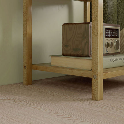 Set of 2 bedside tables with drawer and shelf, natural finish