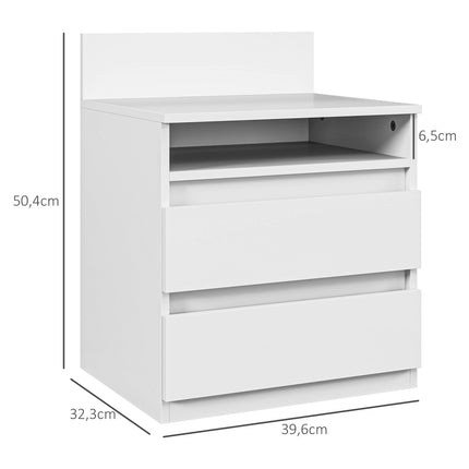 White bedside tables with drawers, set of 2, 40 x 32 x 50 cm