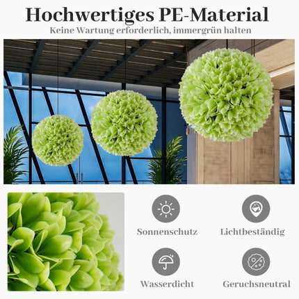 Set of 2 boxwood balls, UV-resistant decorative balls, topiary artificial plant, decorative plant, diameter 28 cm, green