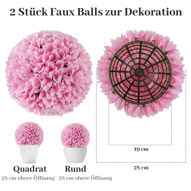 Set of 2 boxwood balls, UV-resistant decorative balls, topiary artificial plant, decorative plant, diameter 28 cm, pink