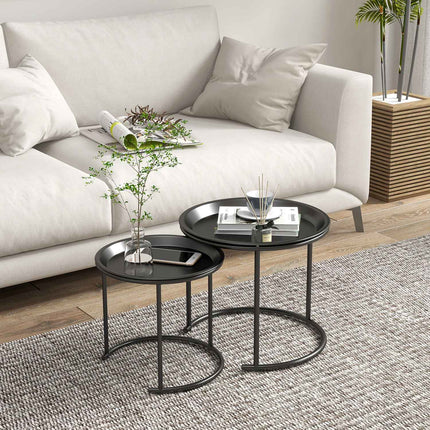 Round coffee table set, Stackable steel, Ø43/35 cm, Black
