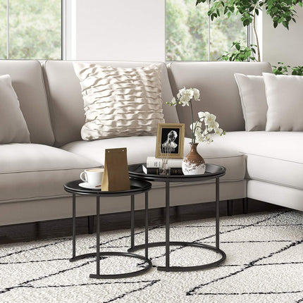 Round coffee table set, Stackable steel, Ø43/35 cm, Black