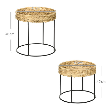 Boho Nesting Coffee Tables – Water Hyacinth & Steel Set