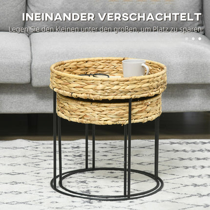 Boho Nesting Coffee Tables – Water Hyacinth & Steel Set