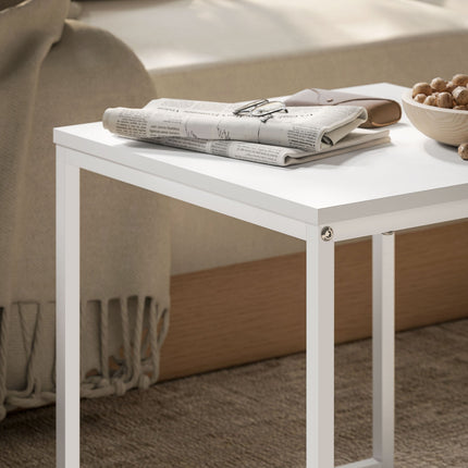 Square Coffee Table Set - White & Oak, Steel Frame, 30 kg Capacity