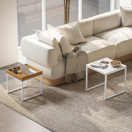 Square Coffee Table Set - White & Oak, Steel Frame, 30 kg Capacity