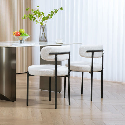 Dining Chairs Set of 2, Cream White, Fleece Upholstered