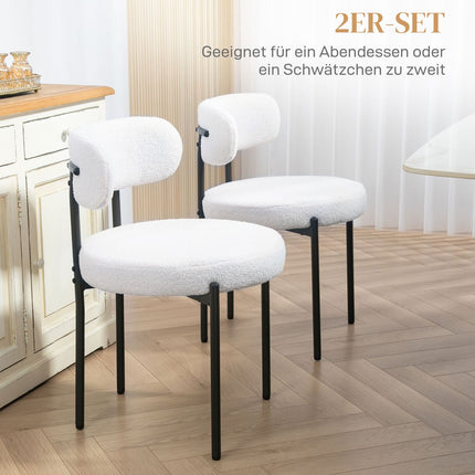 Dining Chairs Set of 2, Cream White, Fleece Upholstered