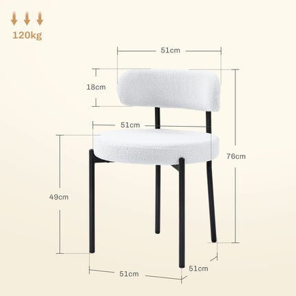 Dining Chairs Set of 2, Cream White, Fleece Upholstered