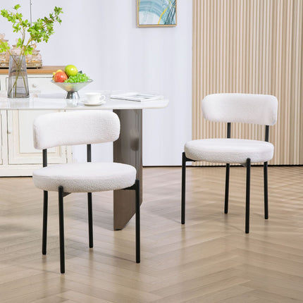 Dining Chairs Set of 2, Cream White, Fleece Upholstered