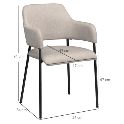 Beige upholstered dining chairs, set of 2 - Steel legs, 54x54x84 cm