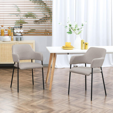 Beige upholstered dining chairs, set of 2 - Steel legs, 54x54x84 cm